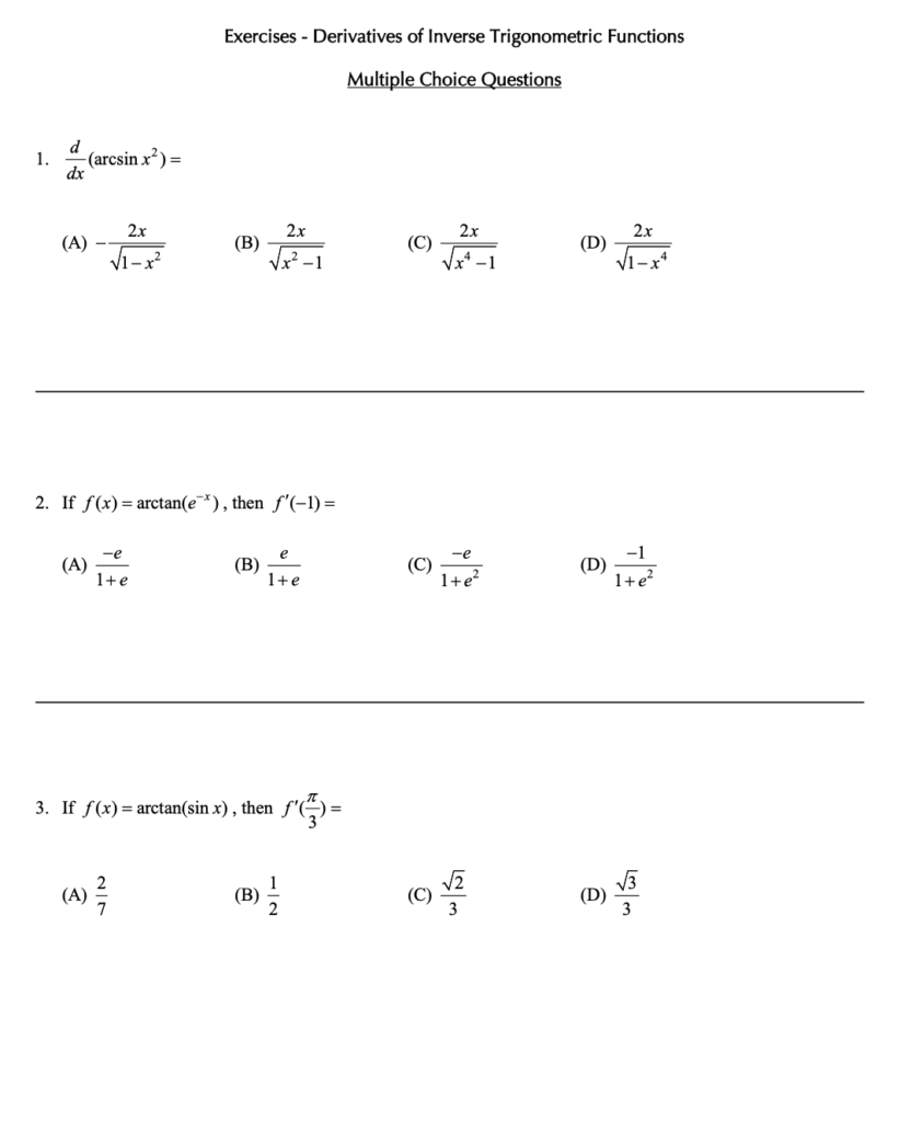 Derivatives of Inverse Trigonometric Functions